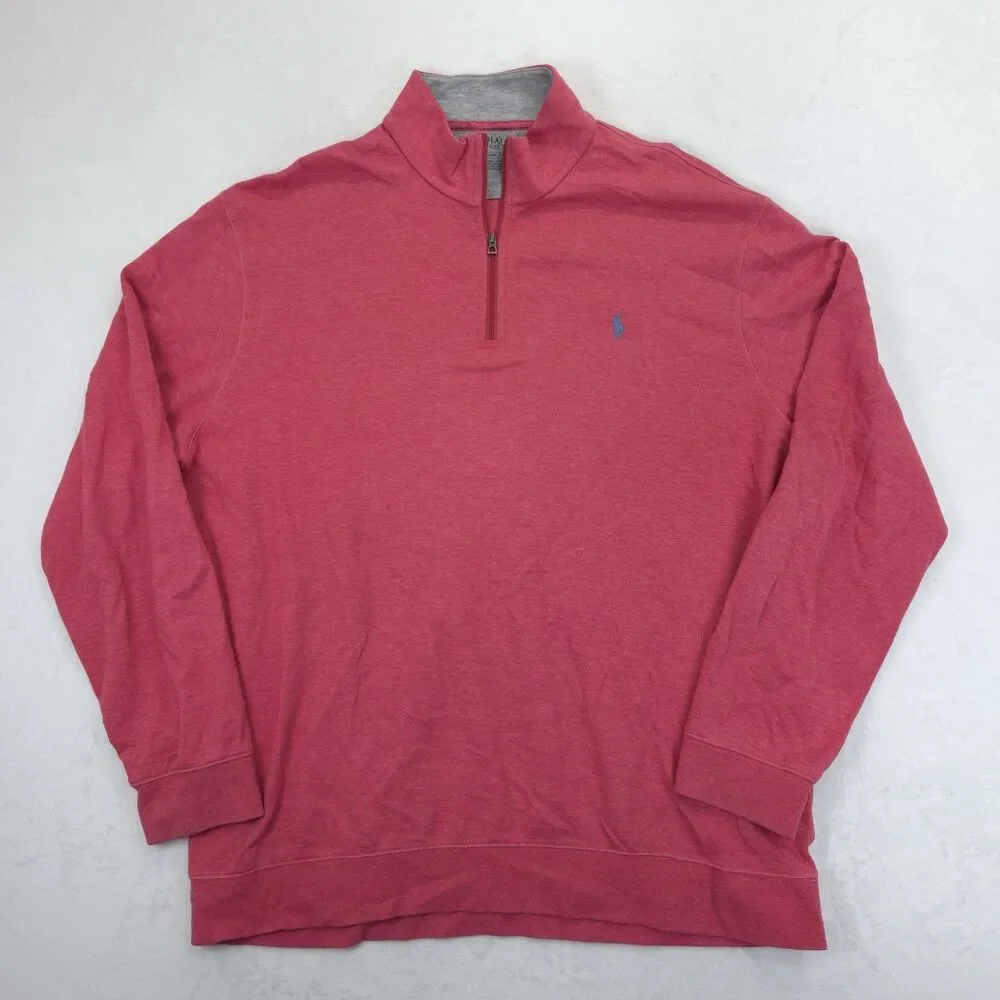 Polo Ralph Lauren Pullover Mens XXL Red Quarter Zip Sweater Classic Pony Logo
